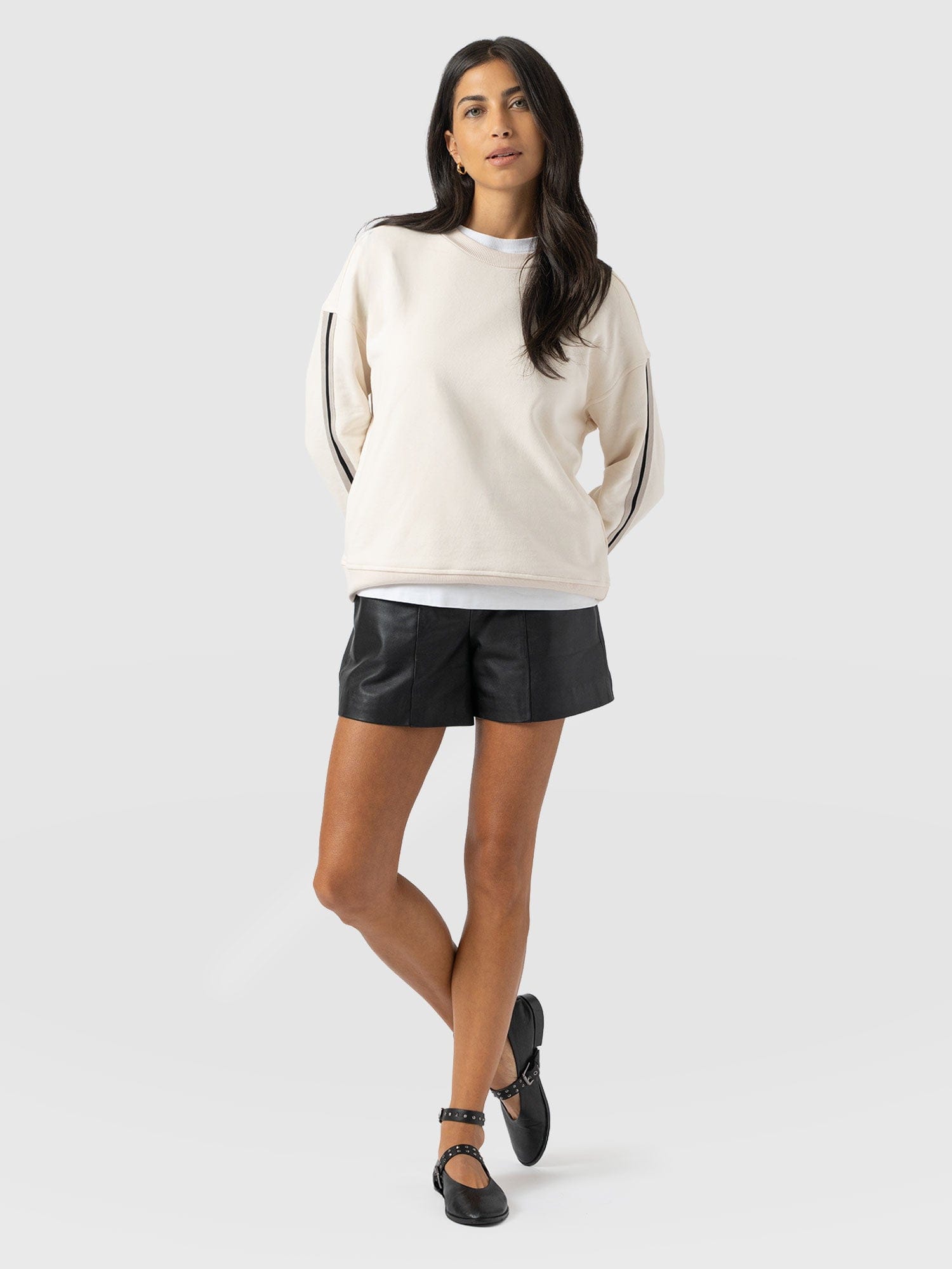 Ennis Sweatshirt - Cream - Black Stripe