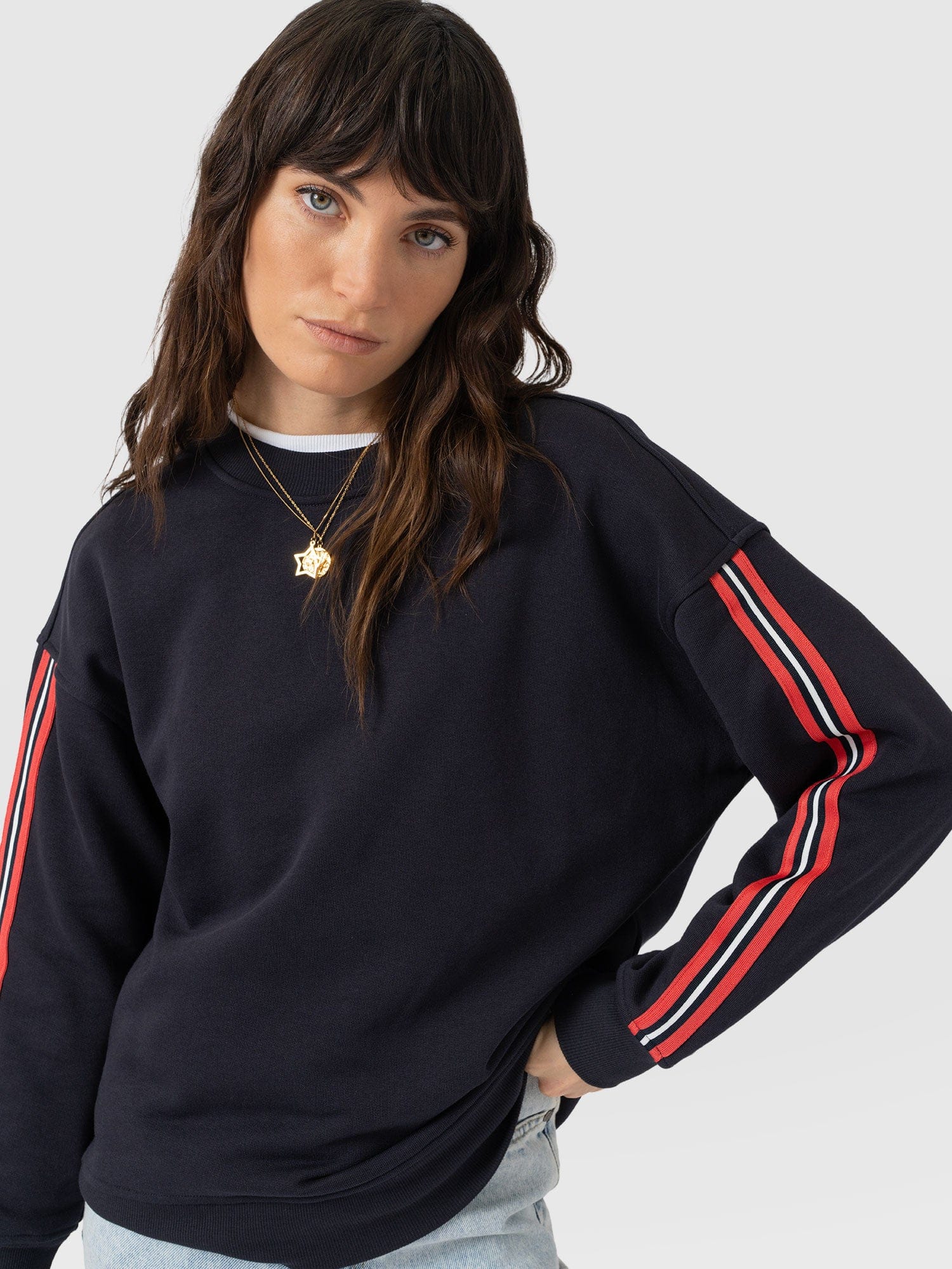 Ennis Sweatshirt - Navy - Red Stripe