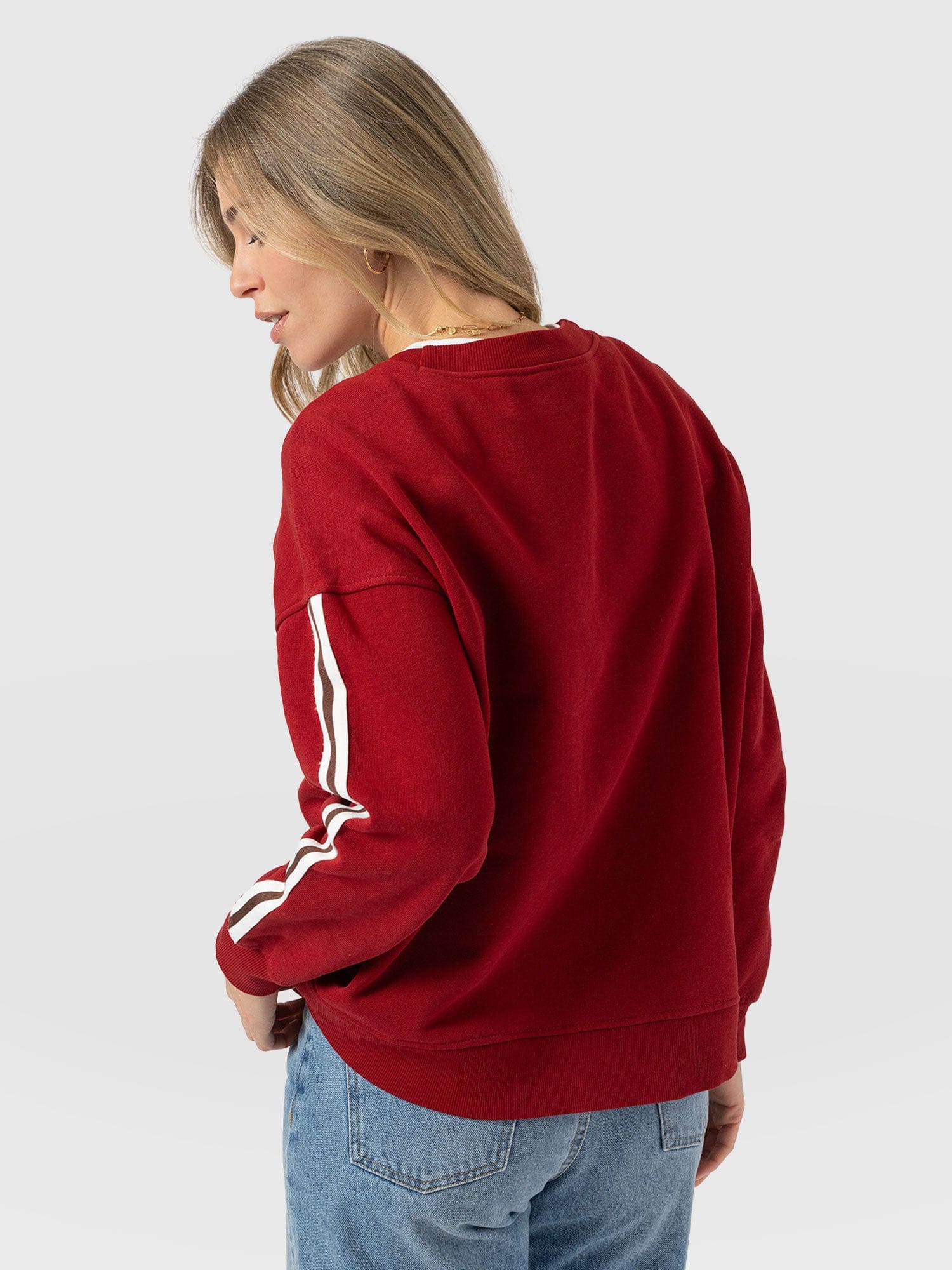 Ennis Sweatshirt - Red - Brown Stripe