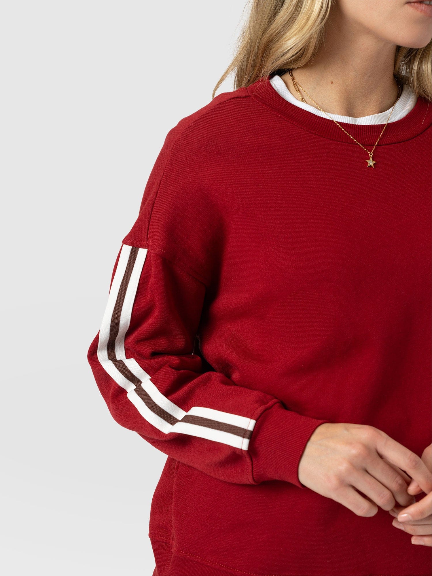 Ennis Sweatshirt - Red - Brown Stripe