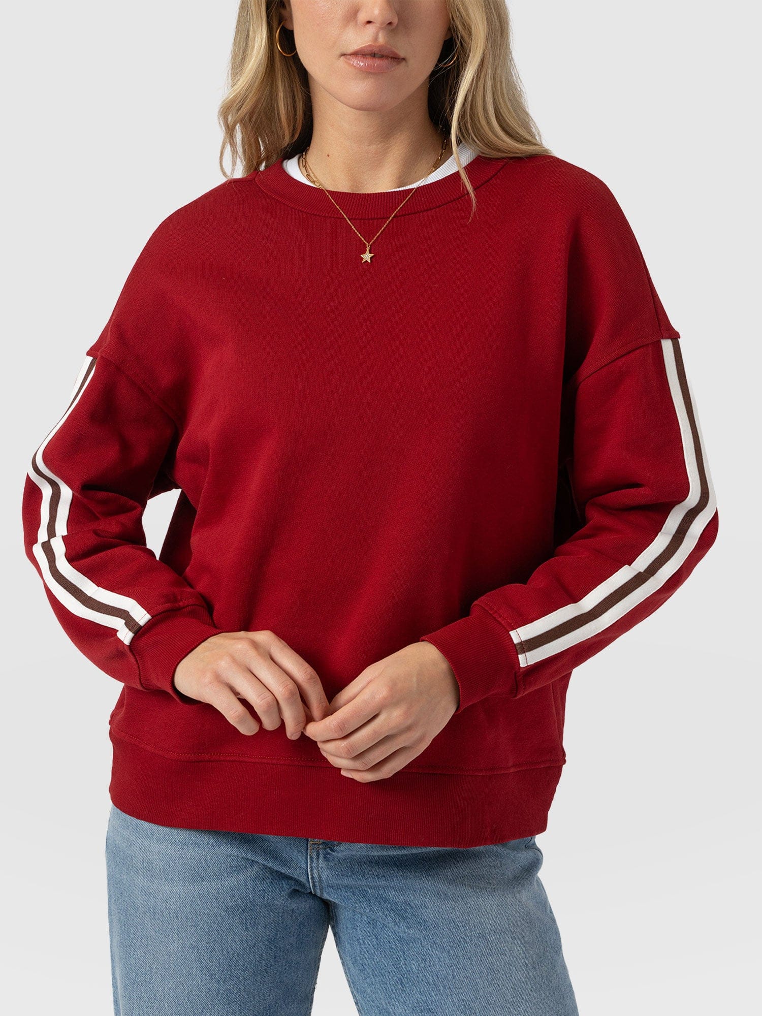 Ennis Sweatshirt - Red - Brown Stripe