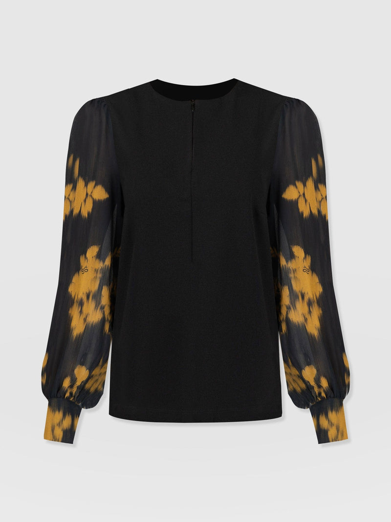 Esme Zip Up Top - Yellow Fade Floral