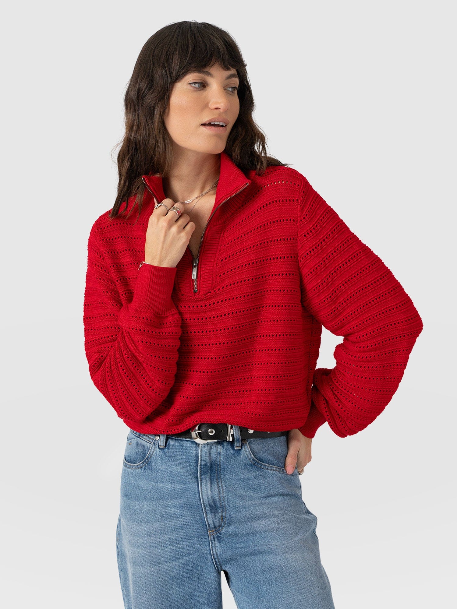 Ester Quarter Zip Knit - Red