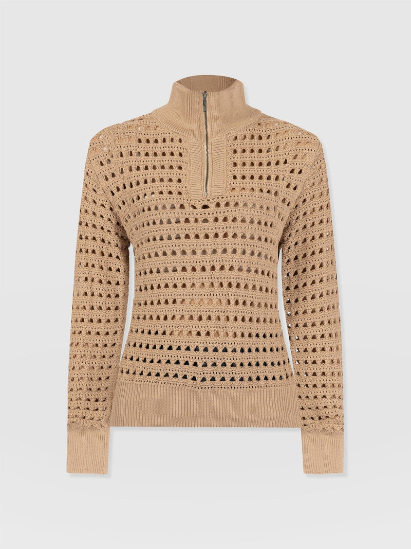 Ester Quarter Zip Knit - Tan