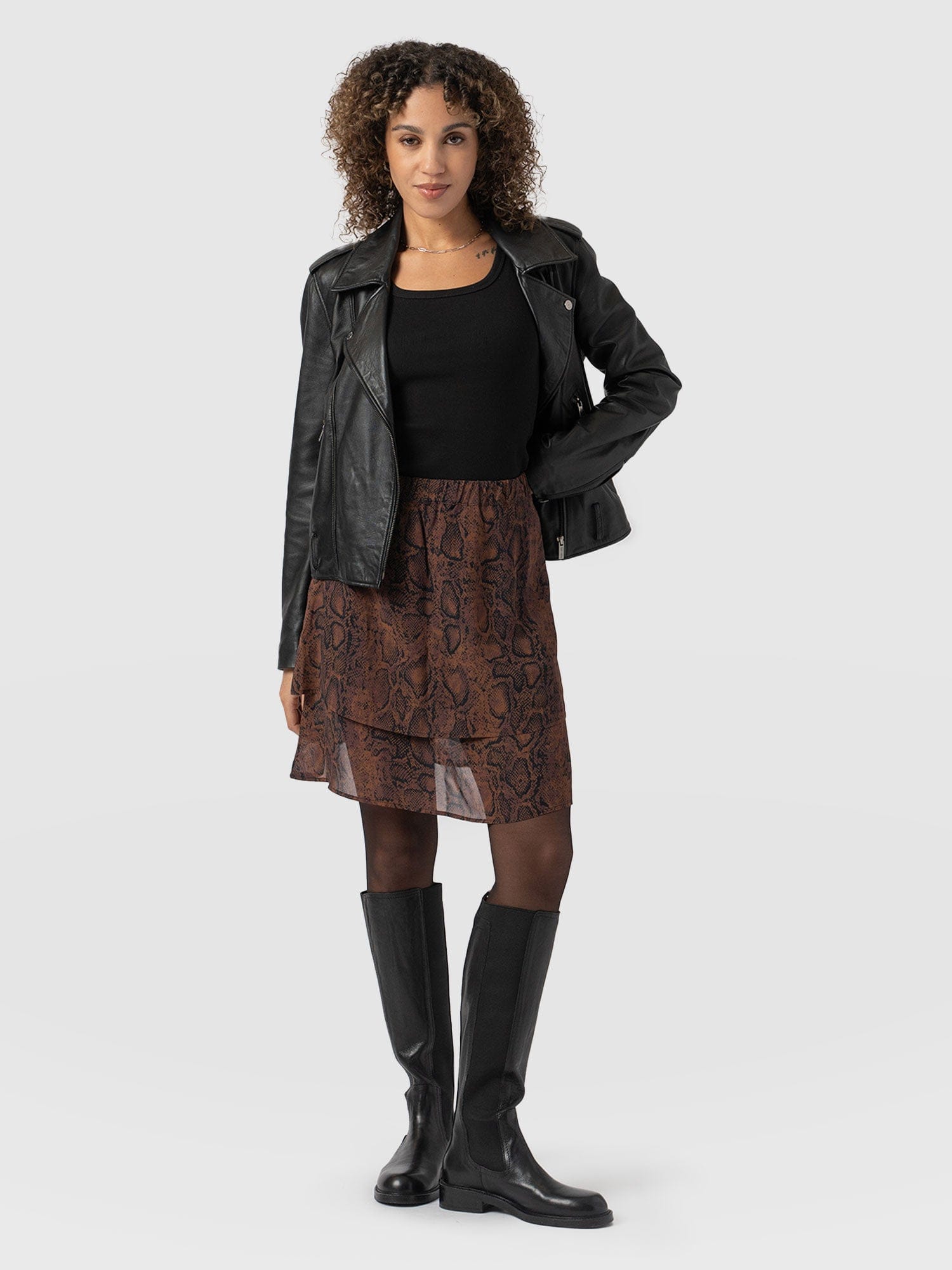 Etta Layered Mini Skirt Brown Snake - Women's Skirts | Saint + Sofia® UK