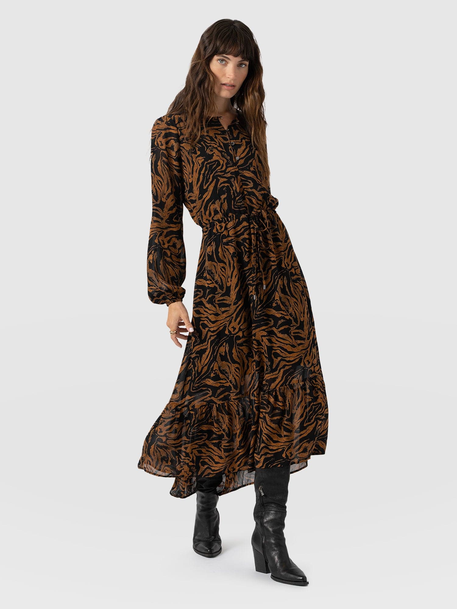 Evelyn High Low Dress - Brown Zebra - Women's Dresses | Saint + Sofia® UK