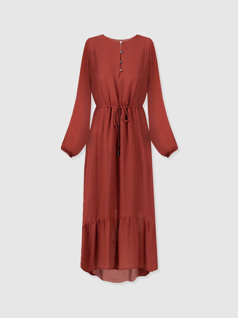 Evelyn High Low Dress - Rust Red