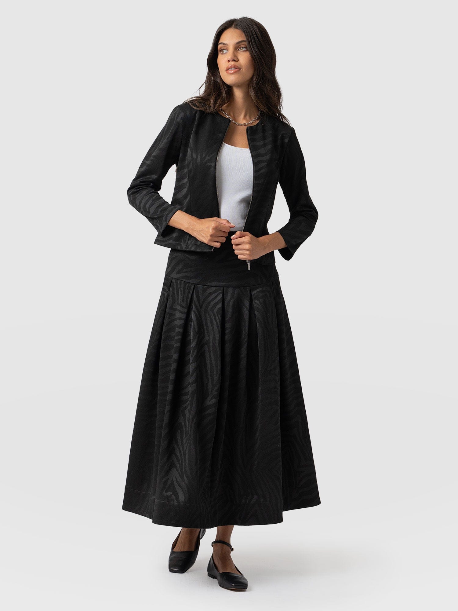 Everly Pleated Skirt Black Zebra  - Women's Skirts | Saint + Sofia® UK