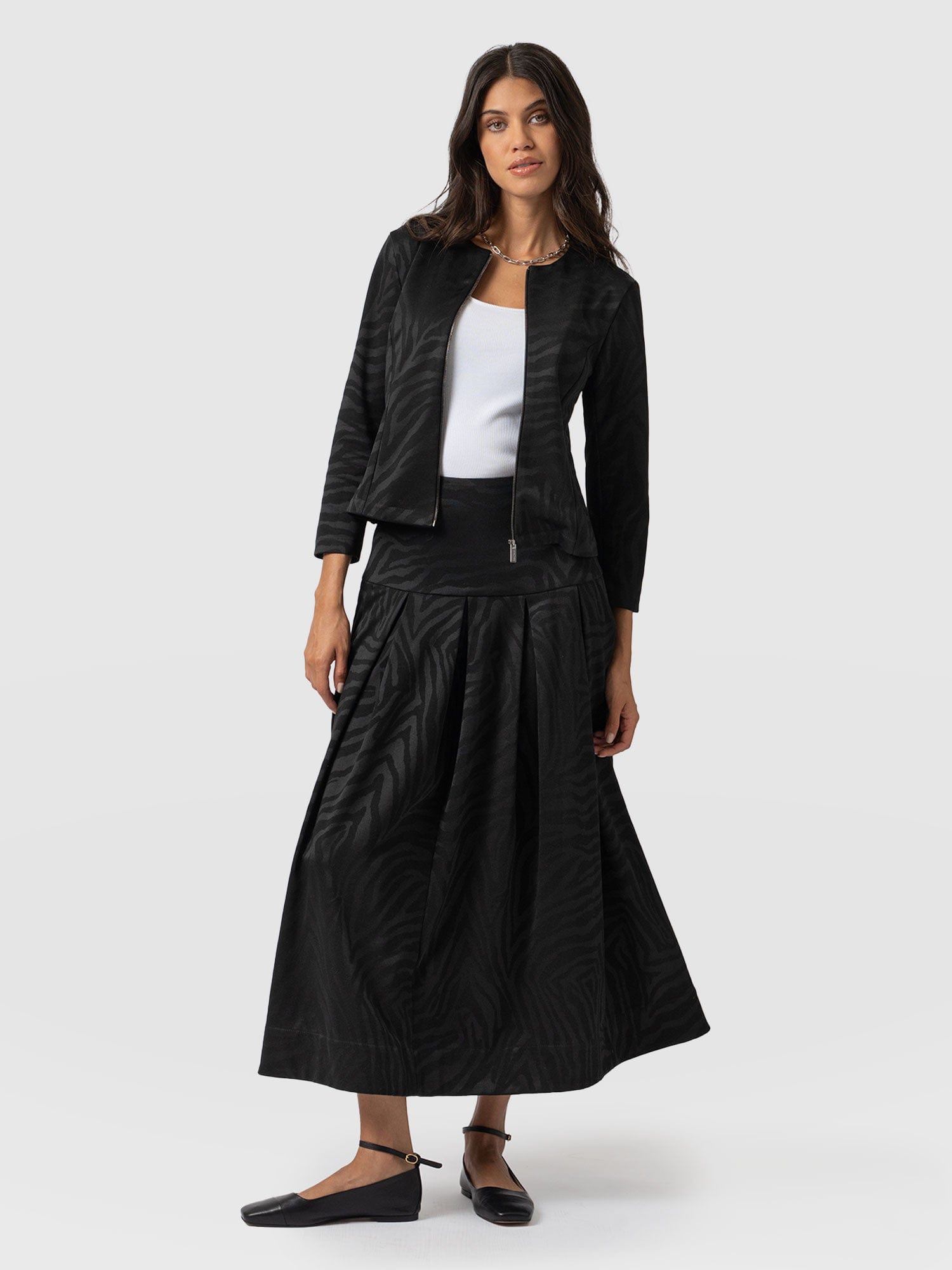 Everly Pleated Skirt Black Zebra  - Women's Skirts | Saint + Sofia® UK