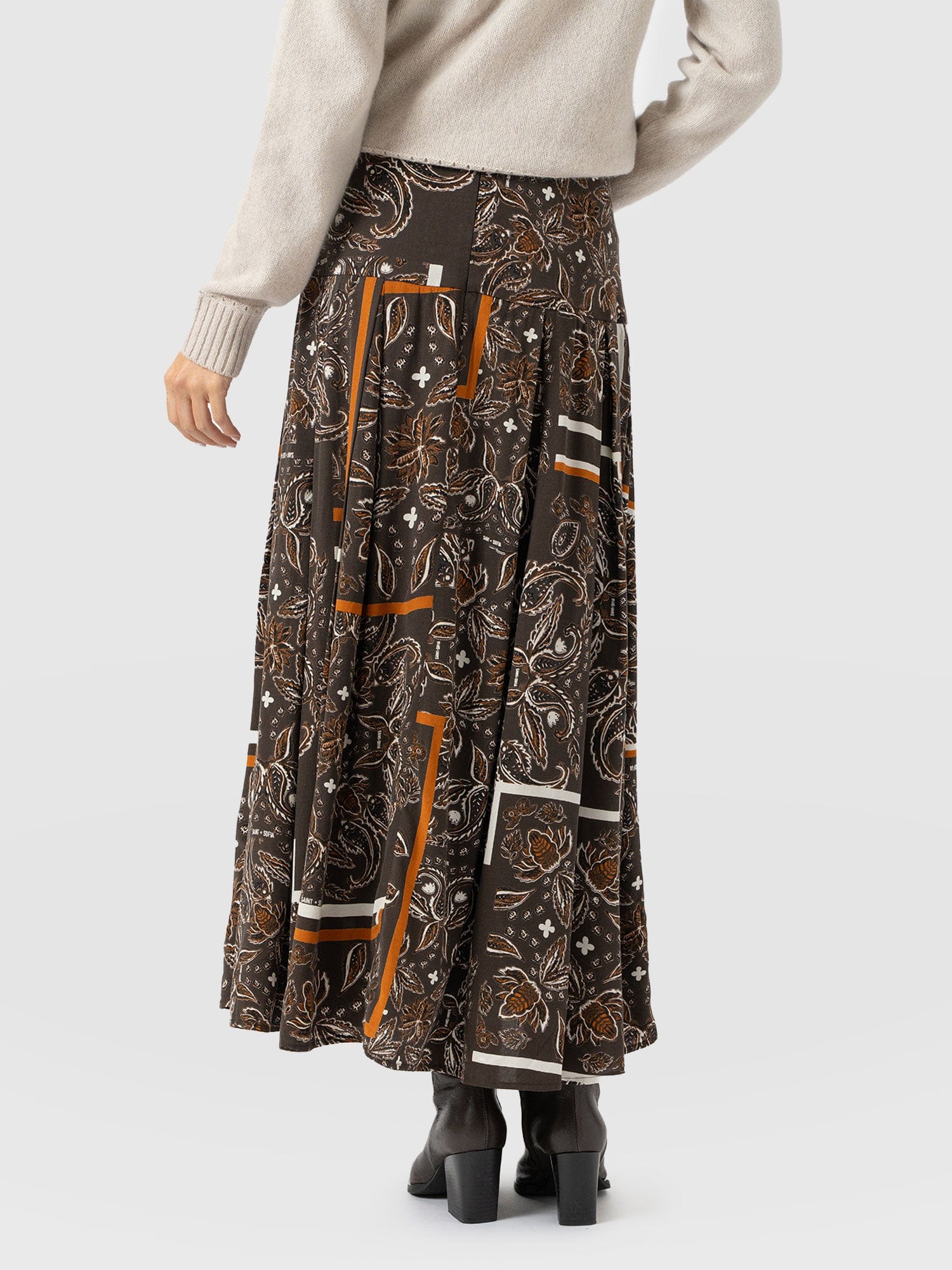 Everly Pleated Skirt - Brown Paisley - Women's Skirts | Saint + Sofia? UK