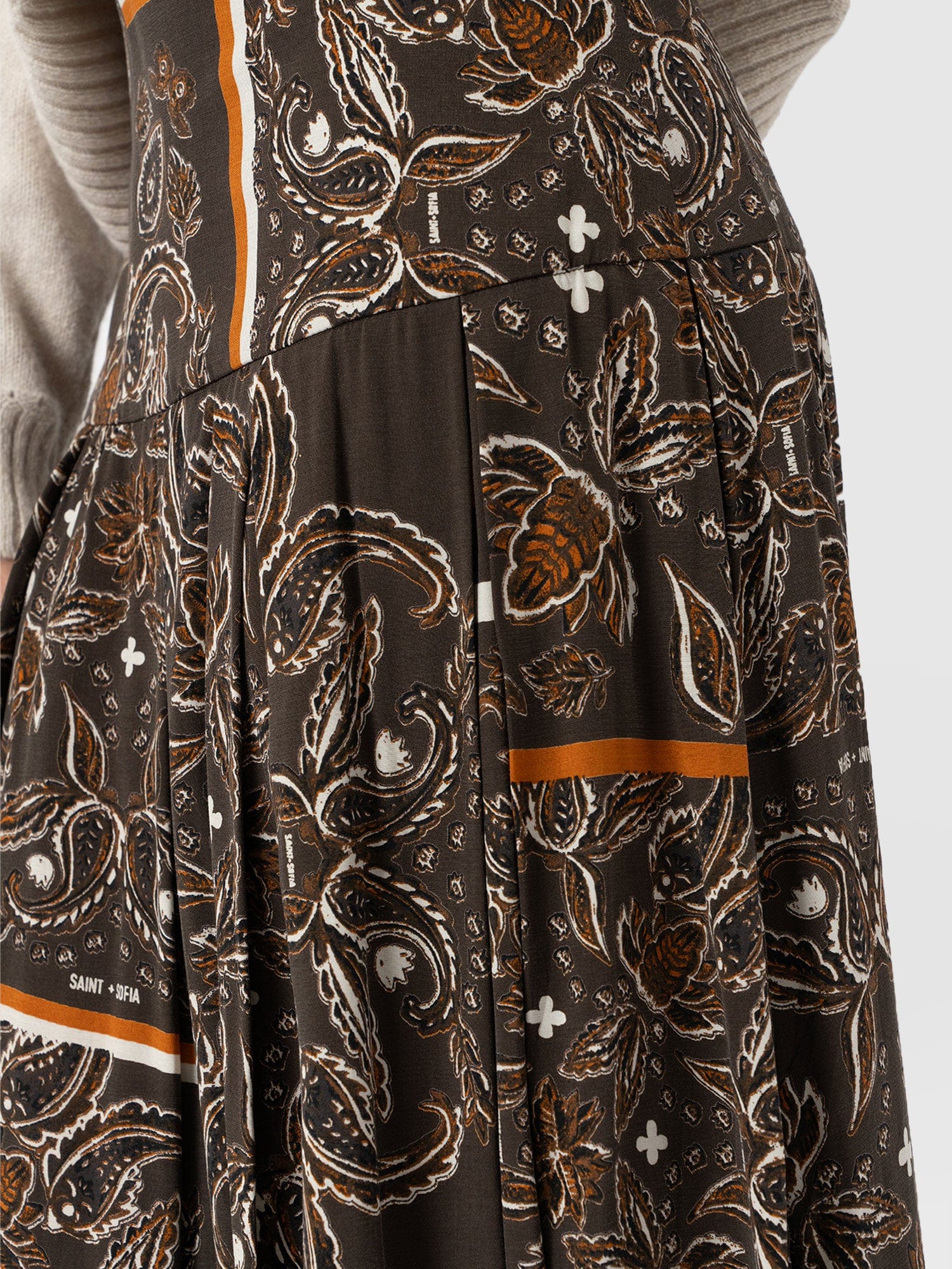 Everly Pleated Skirt - Brown Paisley - Women's Skirts | Saint + Sofia? UK