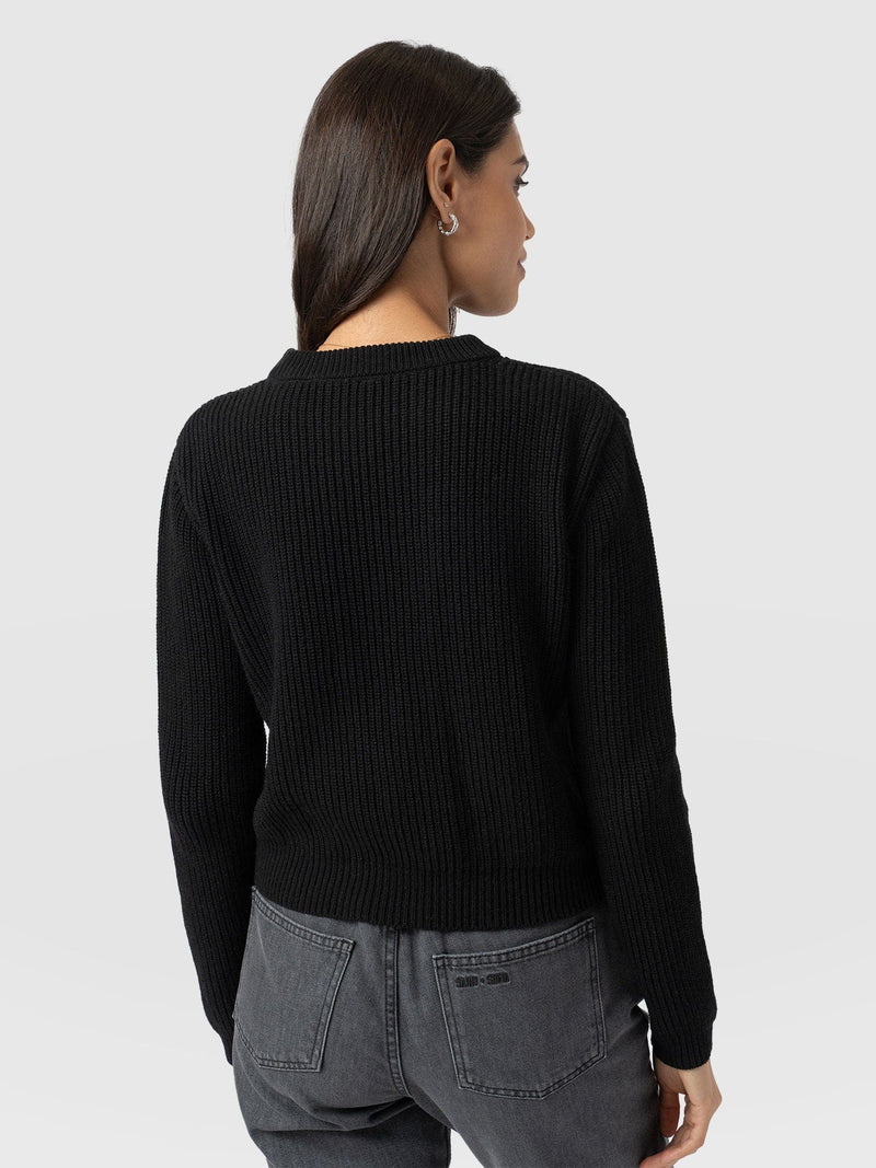 Eyelet Rib Knit Jumper - Black