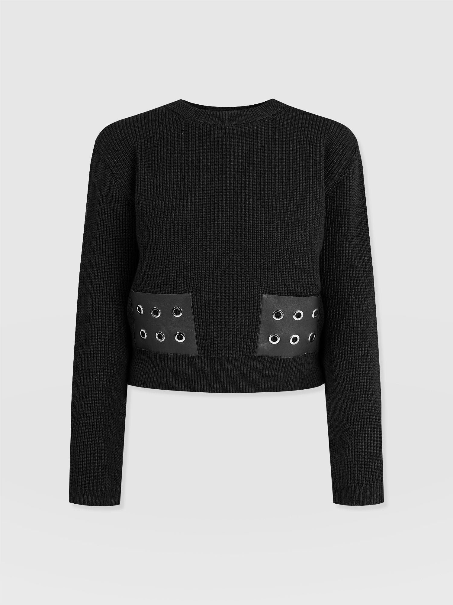 Eyelet Rib Knit Jumper - Black