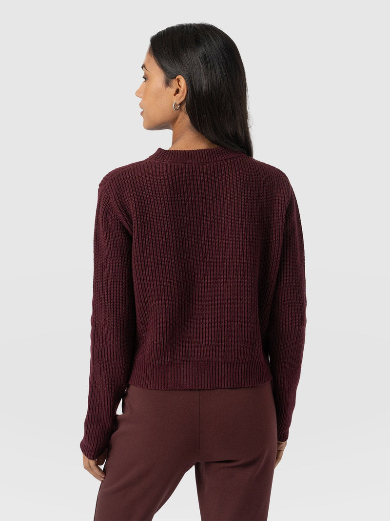 Eyelet Rib Knit Jumper - Maroon