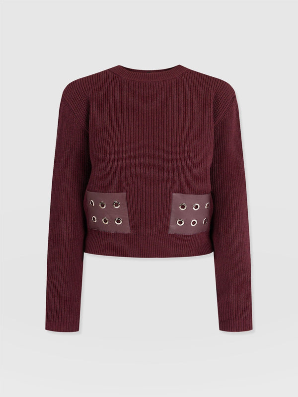 Eyelet Rib Knit Jumper - Maroon