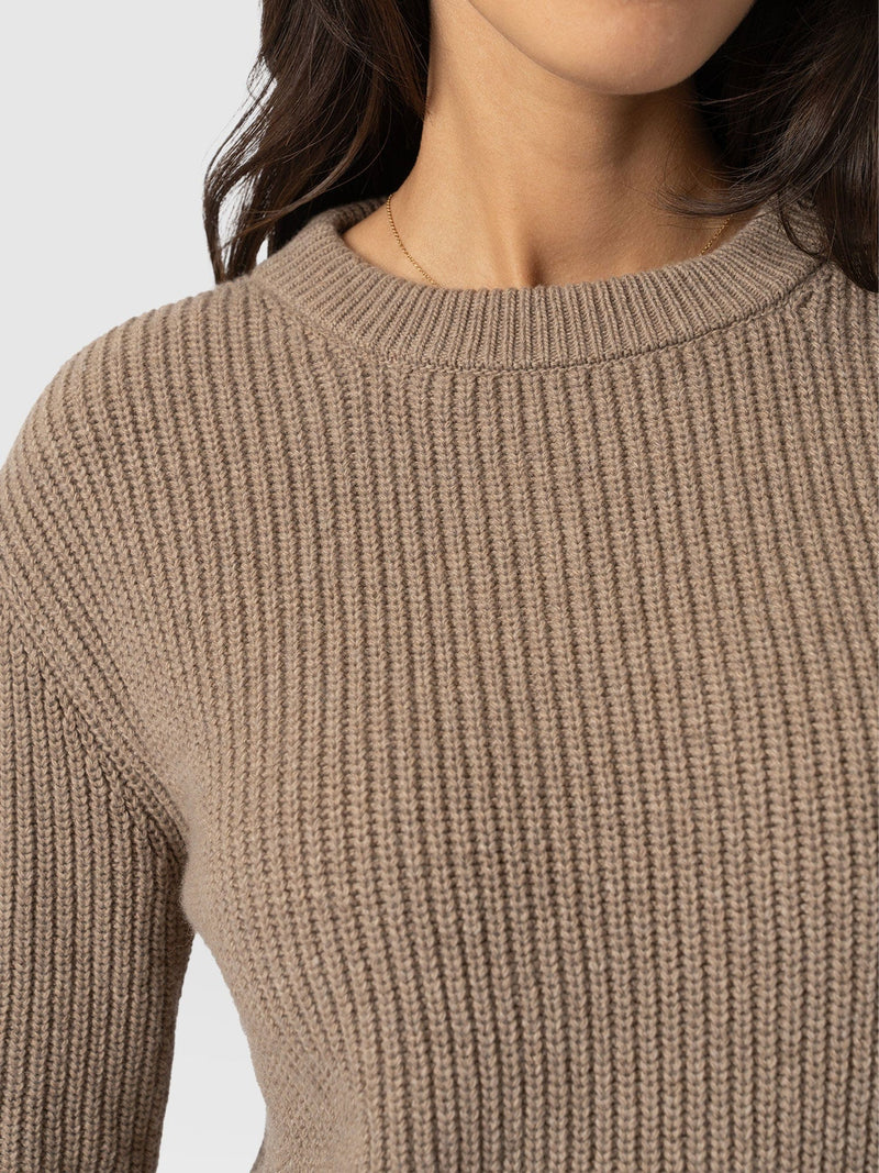 Eyelet Rib Knit Jumper - Mocha