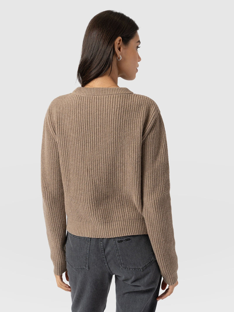 Eyelet Rib Knit Jumper - Mocha