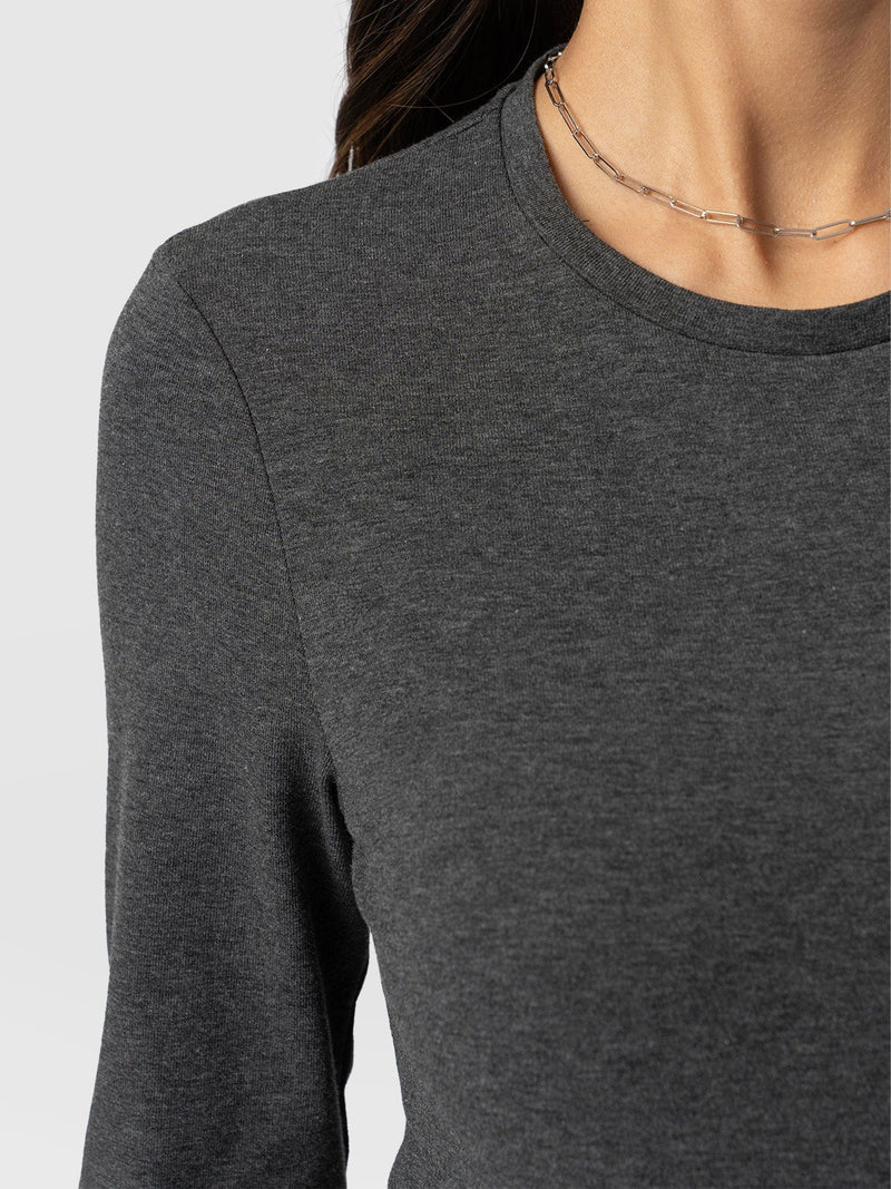 Glen Crew Neck Tee - Charcoal