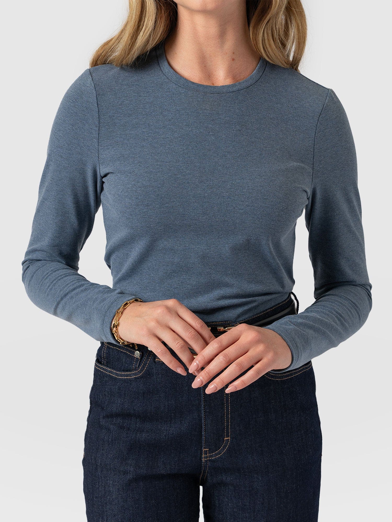 Glen Crew Neck Tee Blue  - Women's Tops | Saint + Sofia® UK