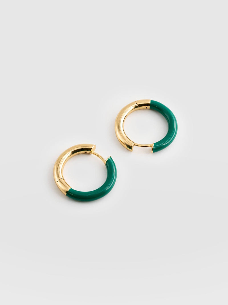 Gold Enamel Hoop Earrings - Gold