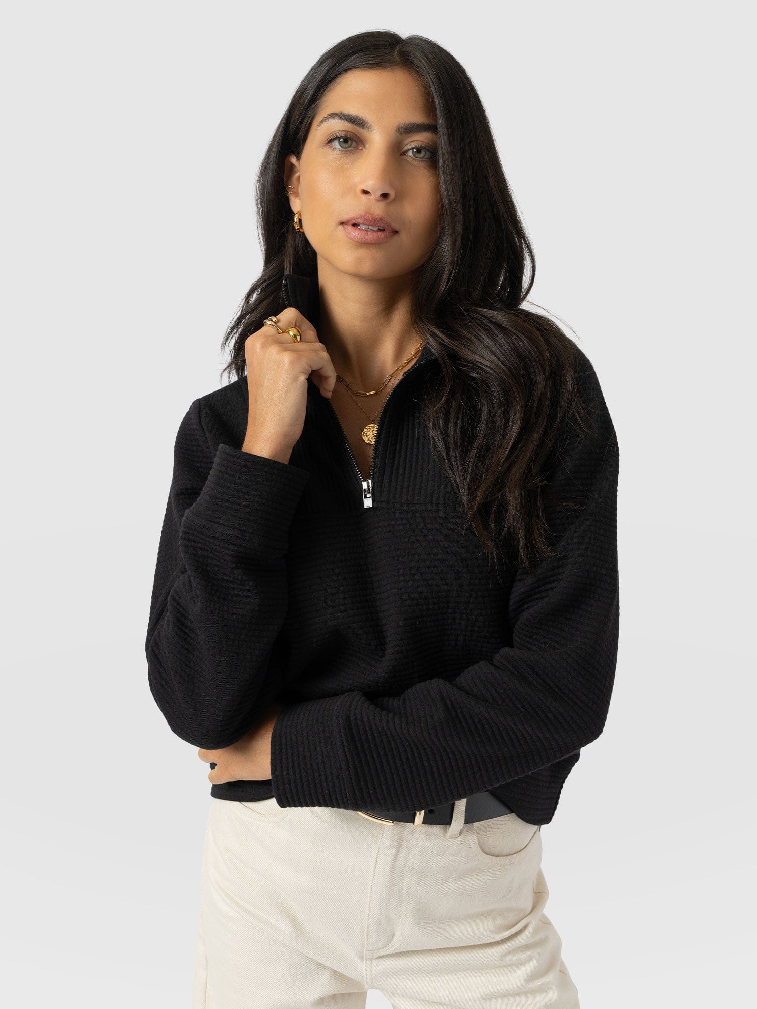 Halsey Quarter Zip - Black Ottoman