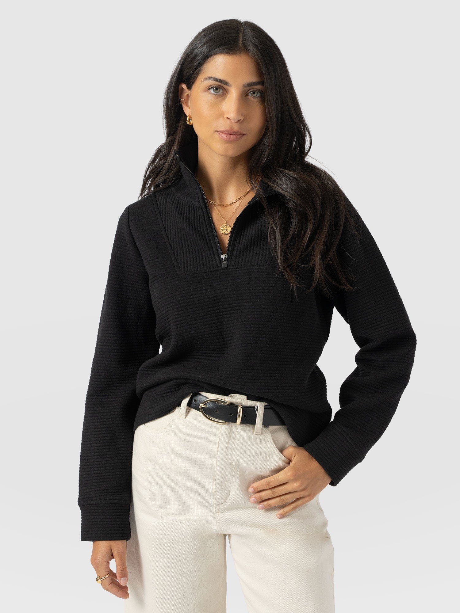 Halsey Quarter Zip - Black Ottoman