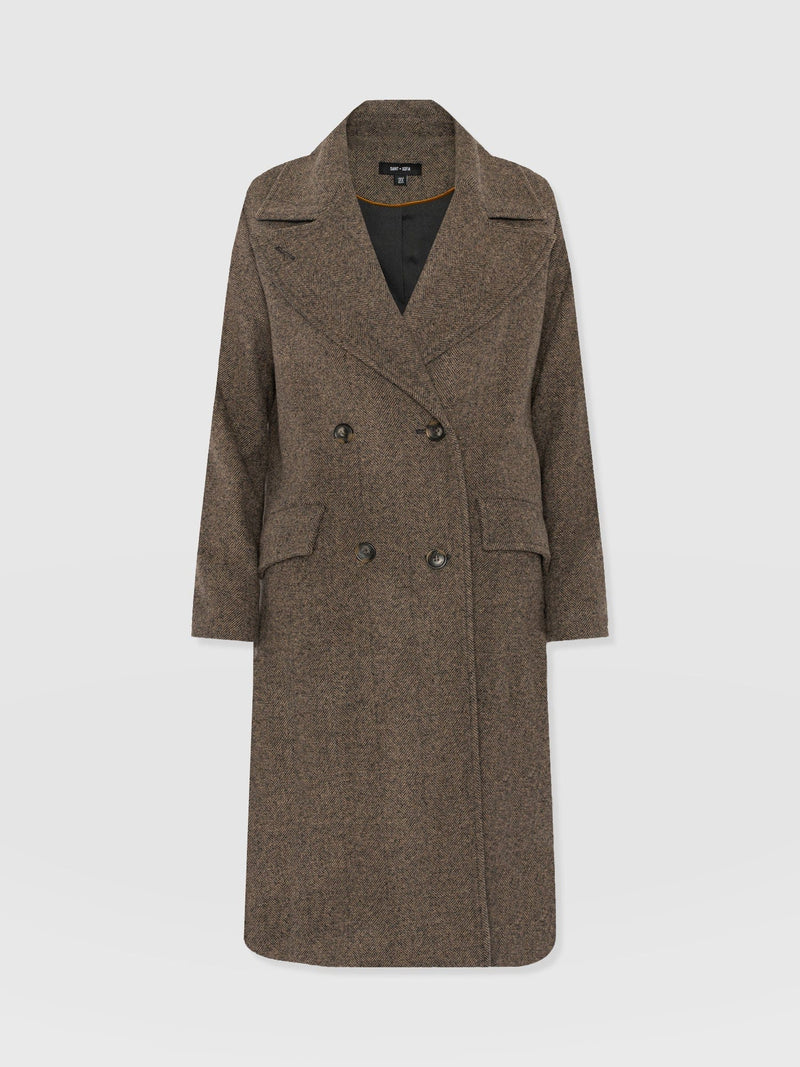 Hampton Coat - Brown Chevron - Women's Outerwears | Saint + Sofia® UK