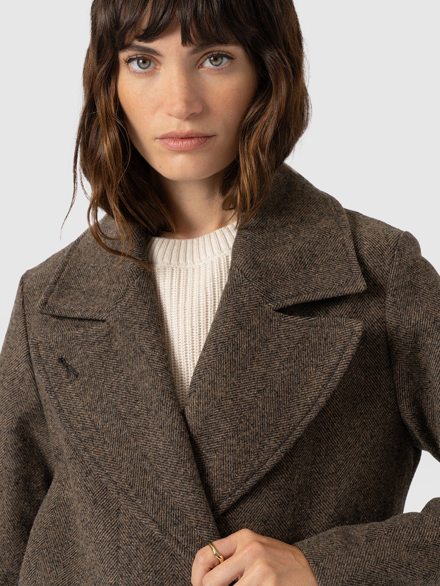 Hampton Coat - Brown Chevron - Women's Outerwears | Saint + Sofia® UK