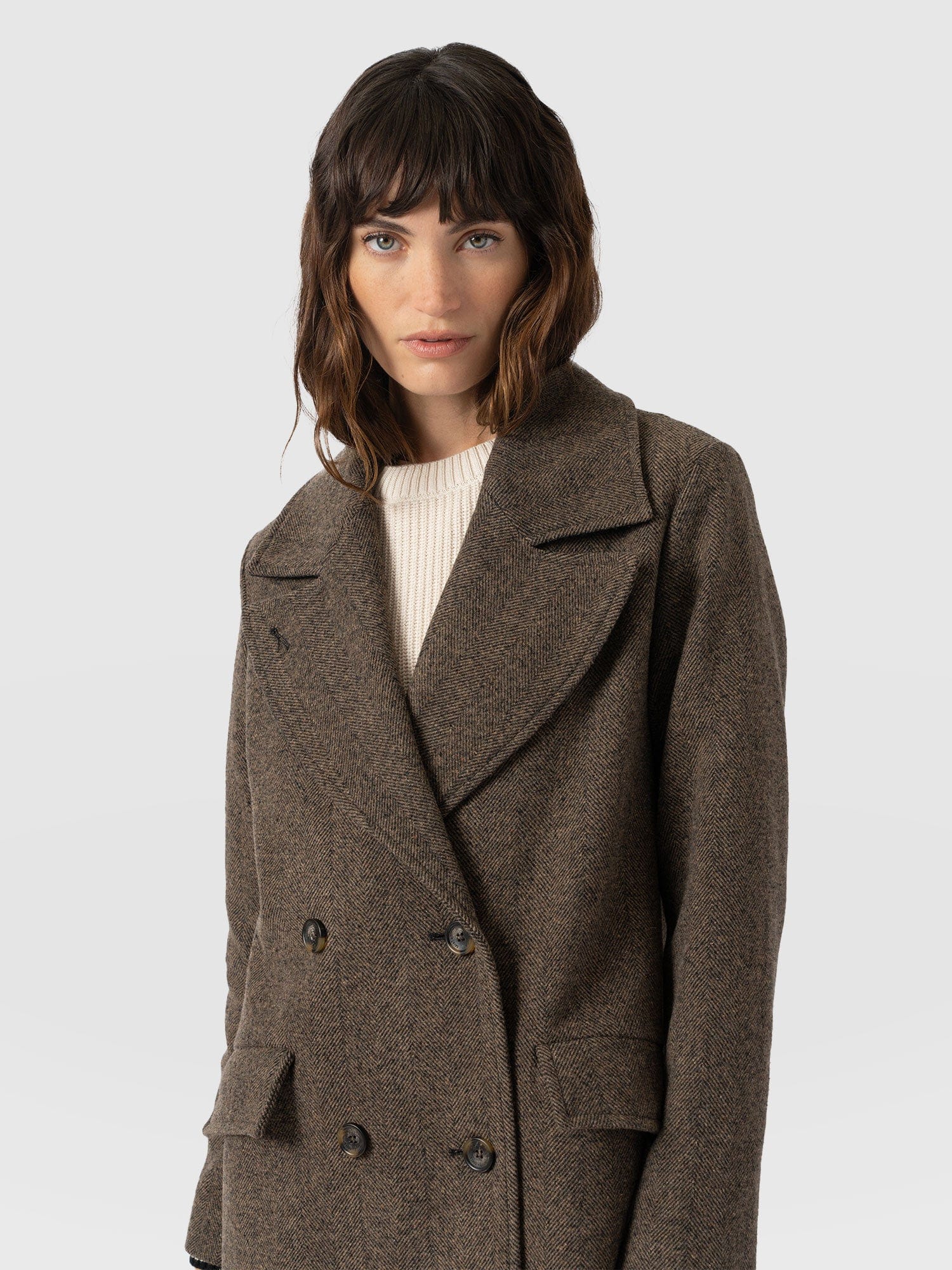 Hampton Coat - Brown Chevron - Women's Outerwears | Saint + Sofia® UK
