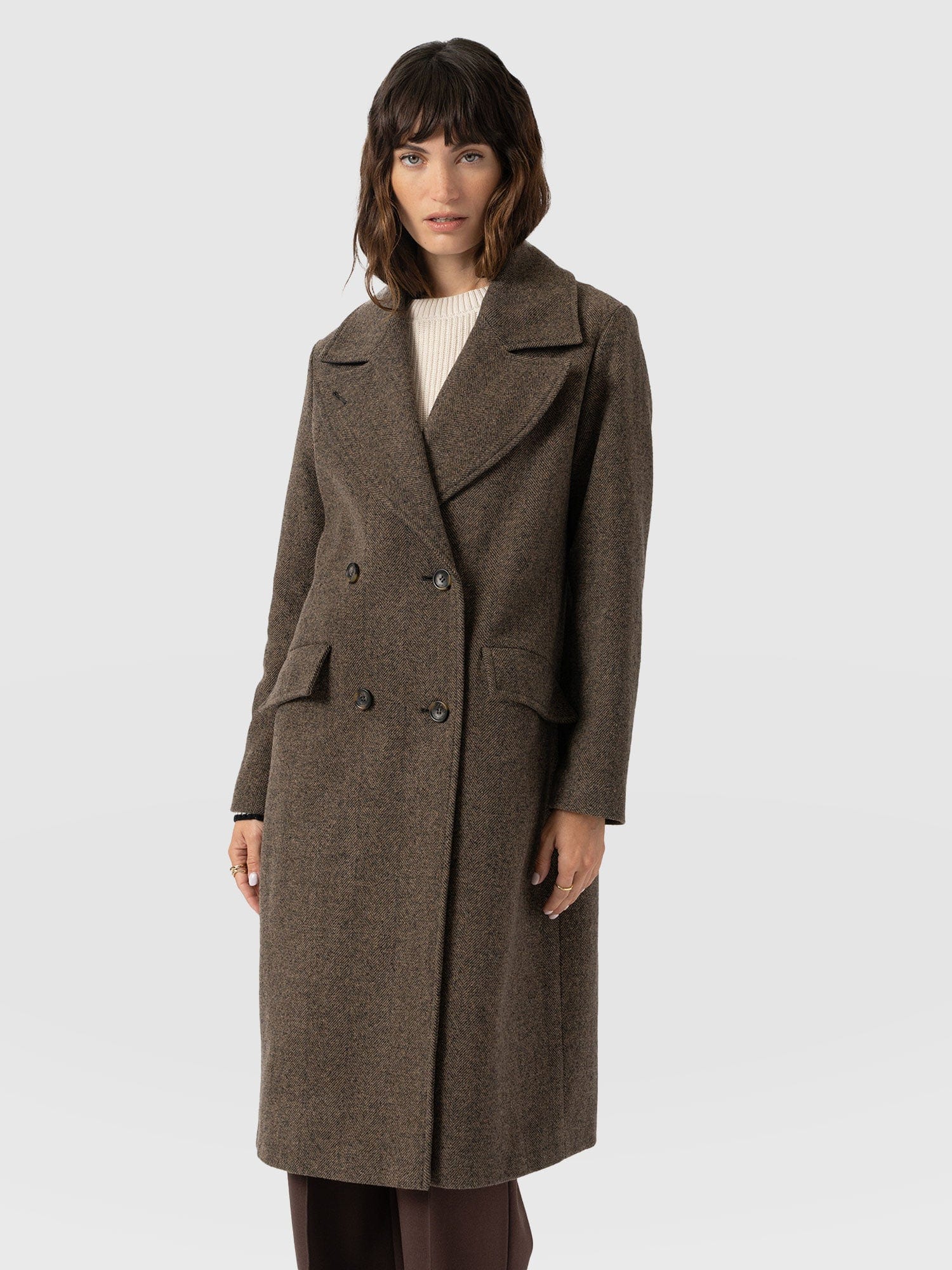 Hampton Coat - Brown Chevron - Women's Outerwears | Saint + Sofia® UK