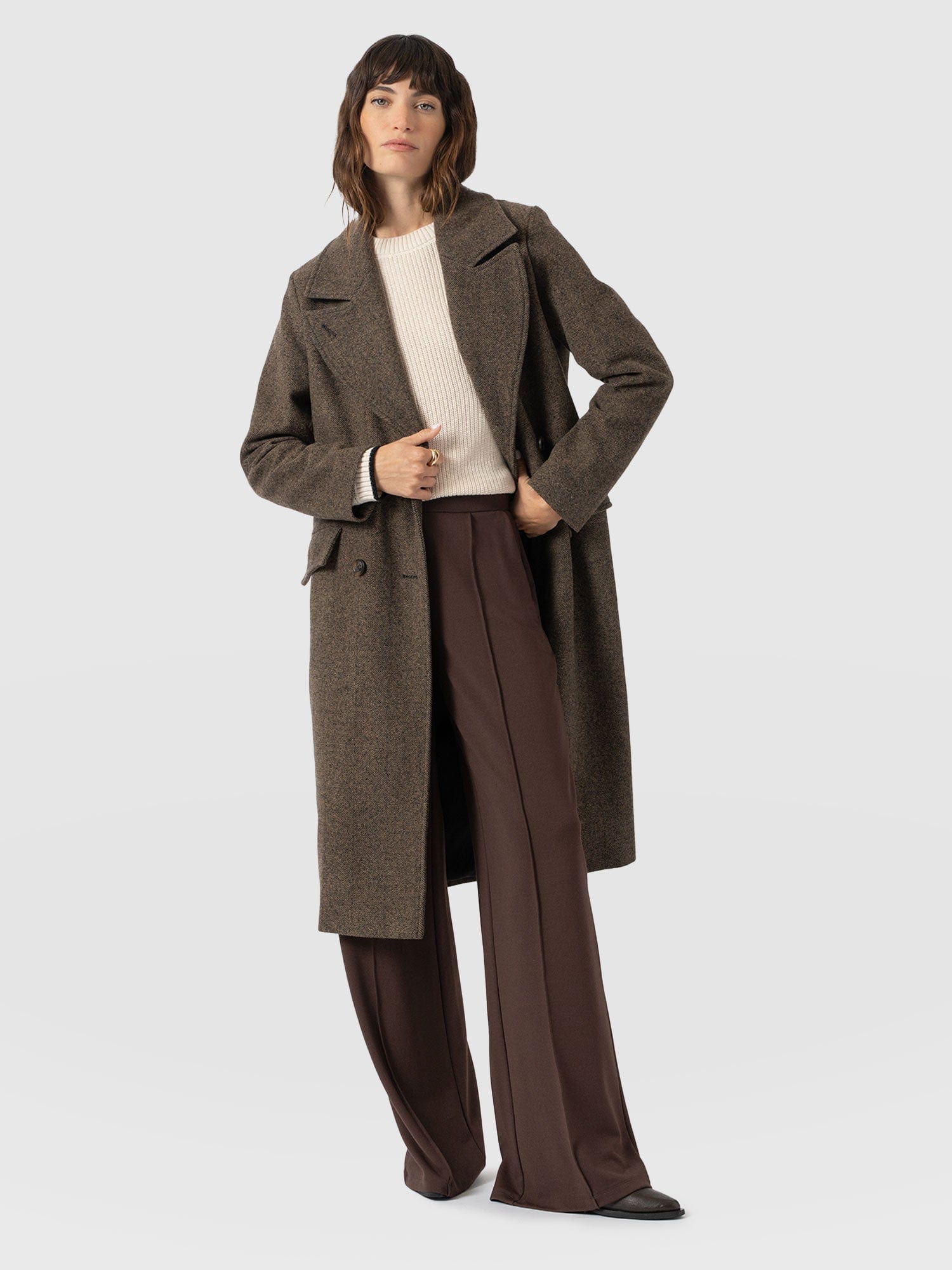 Hampton Coat - Brown Chevron - Women's Outerwears | Saint + Sofia® UK