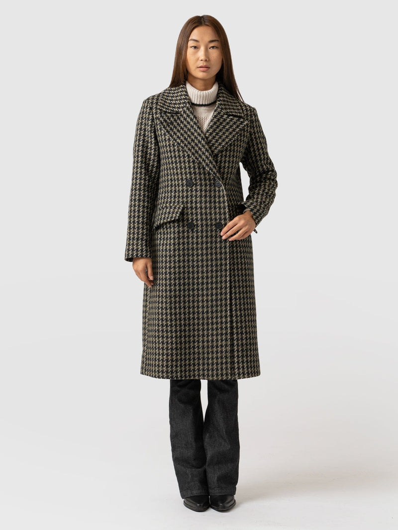 Hampton Coat - Olive Houndstooth