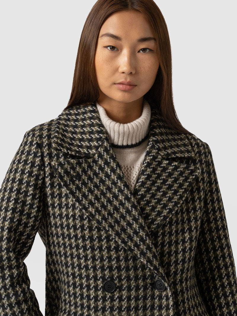 Hampton Coat - Olive Houndstooth