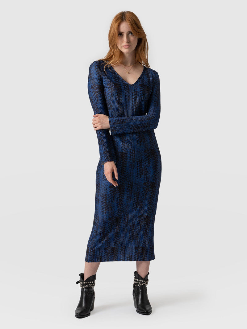 Hanna Plisse Dress - Navy Ripple