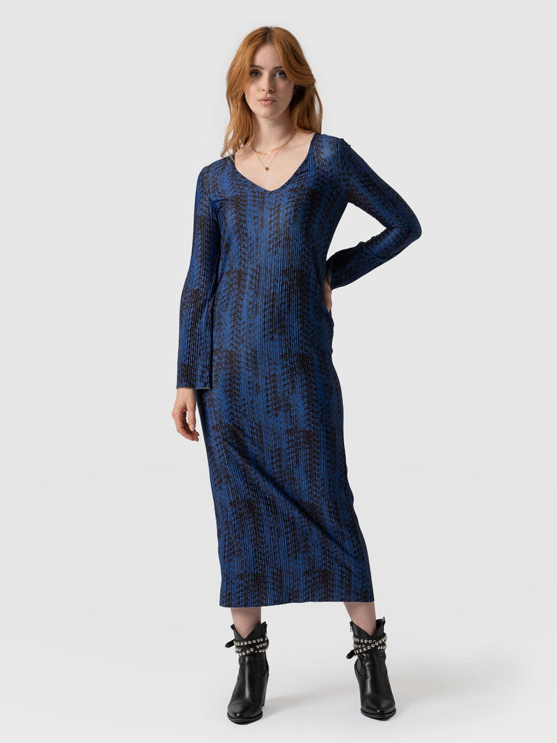 Hanna Plisse Dress - Navy Ripple