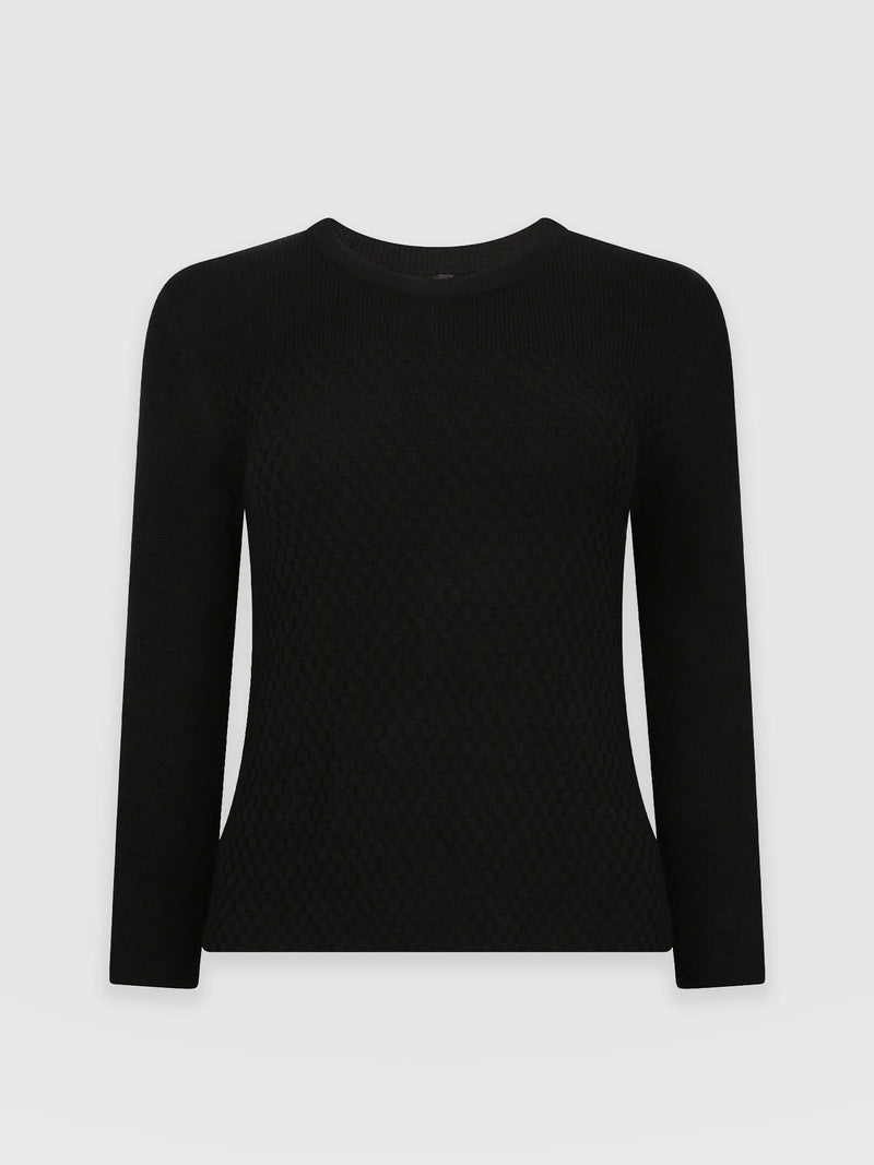 Honeycomb Rib Jumper Black - Women's Jumpers | Saint + Sofia® UK