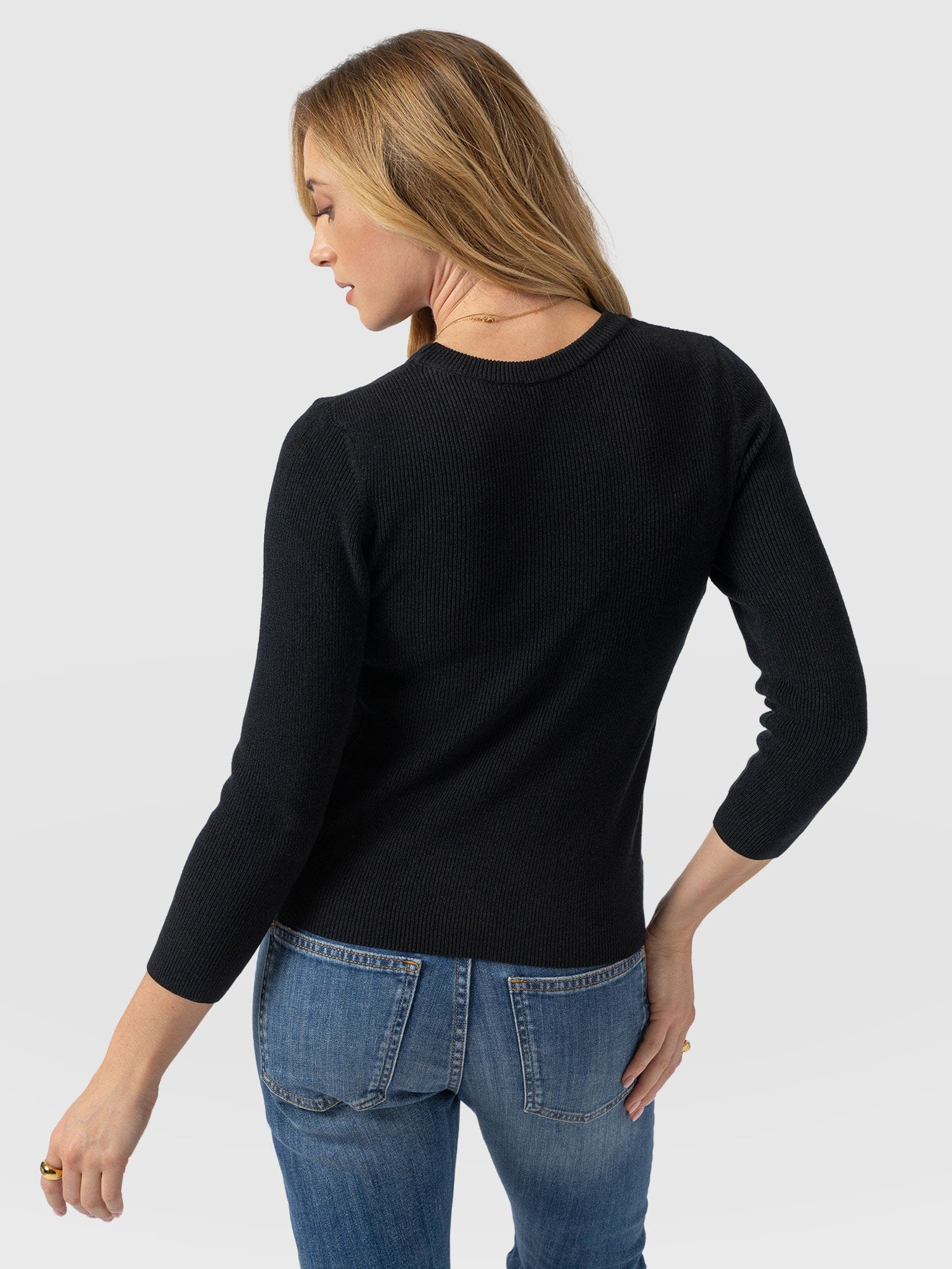Honeycomb Rib Jumper Black - Women's Jumpers | Saint + Sofia® UK