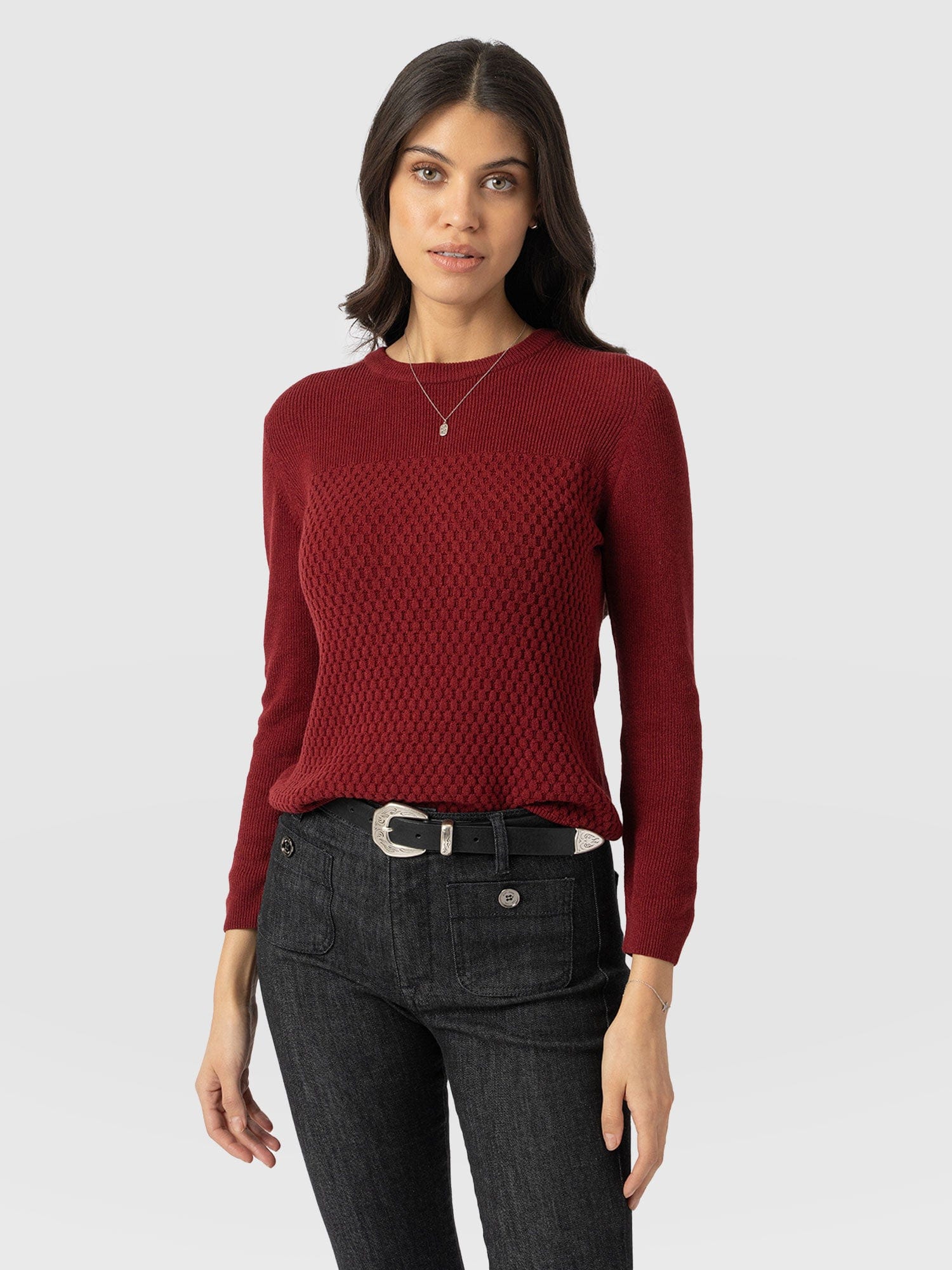 Honeycomb Rib Jumper - Burgundy