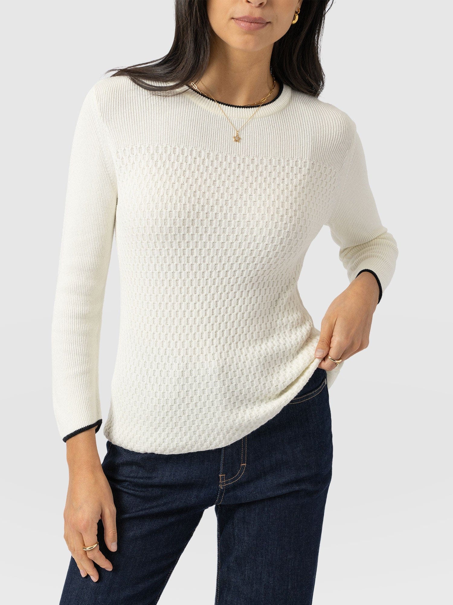 Honeycomb Rib Jumper Cream - Women's Jumpers | Saint + Sofia® UK