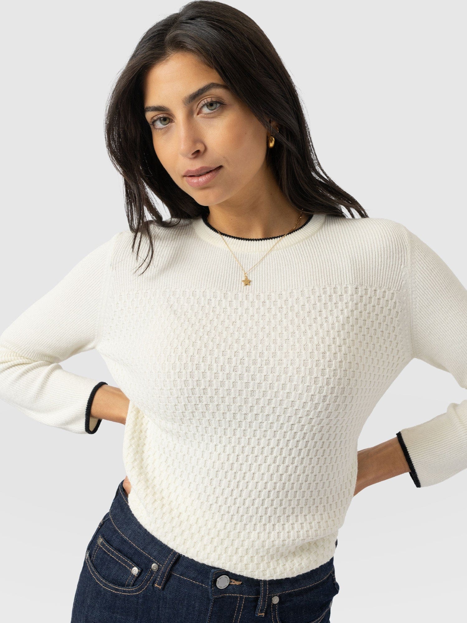 Honeycomb Rib Jumper Cream - Women's Jumpers | Saint + Sofia® UK