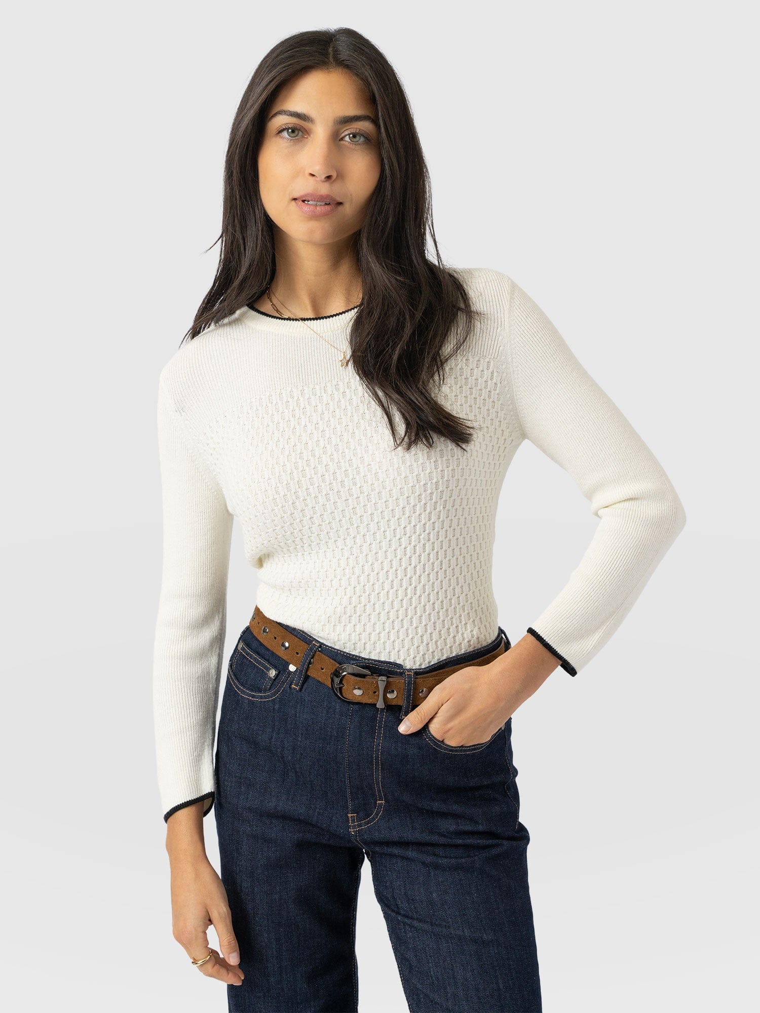 Honeycomb Rib Jumper Cream - Women's Jumpers | Saint + Sofia® UK