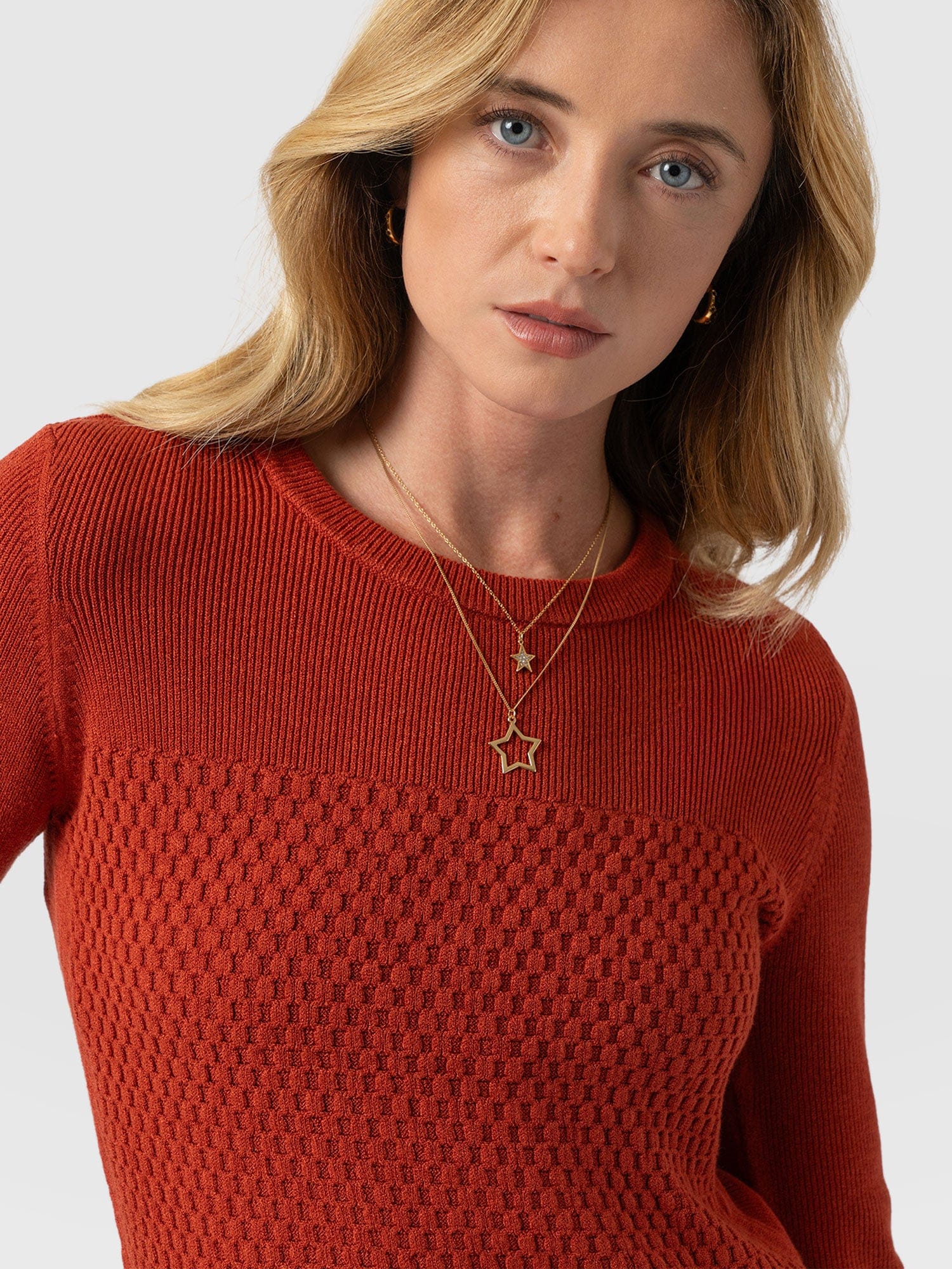 Honeycomb Rib Jumper Orange - Women's Jumpers | Saint + Sofia® UK