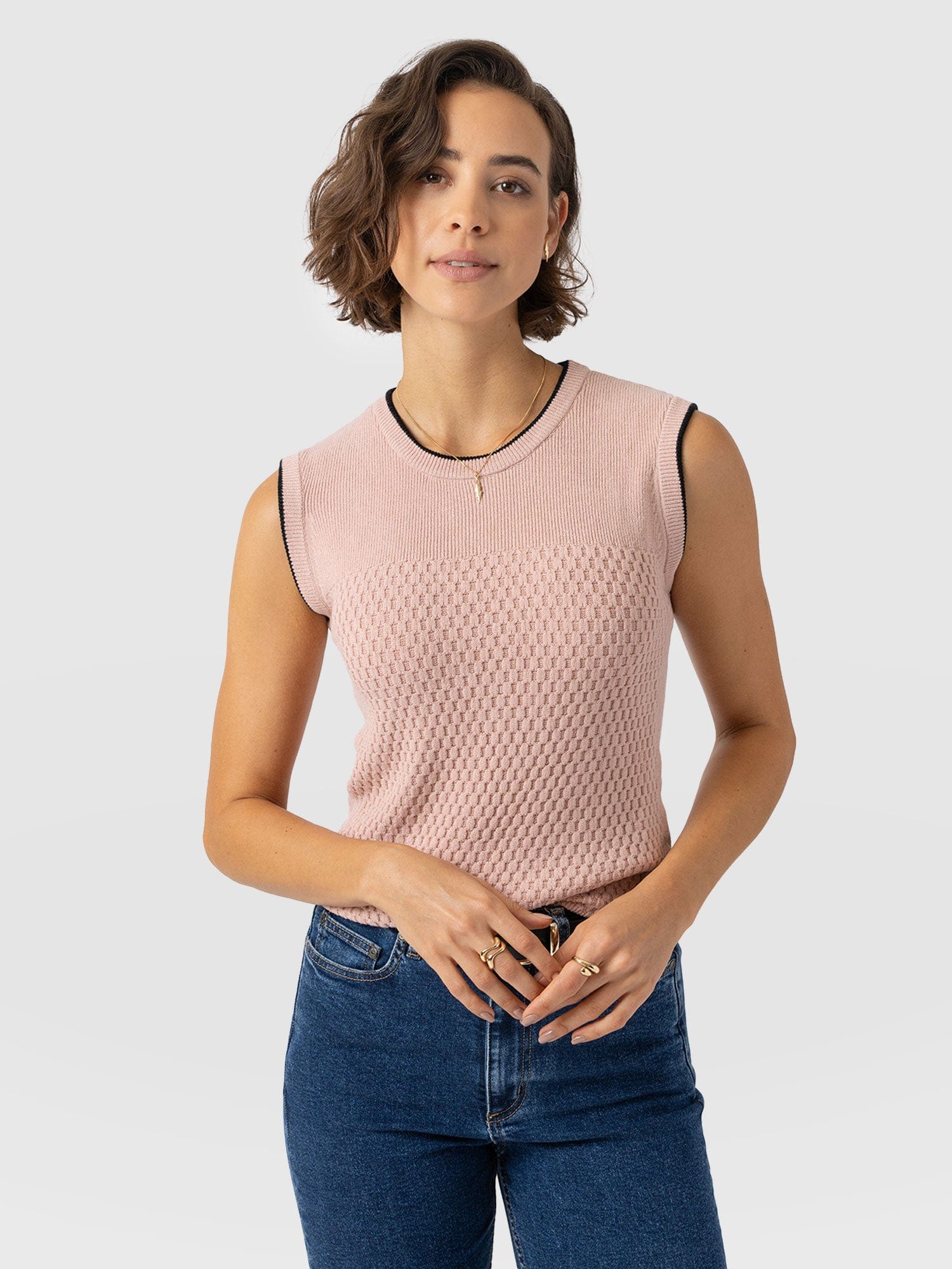 Honeycomb Sleeveless Rib Knit - Pale Pink - Women's Knitwears | Saint + Sofia? UK