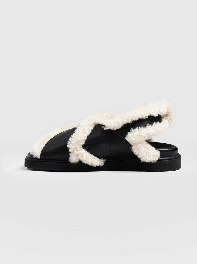 Isla Shearling Sandal - Black