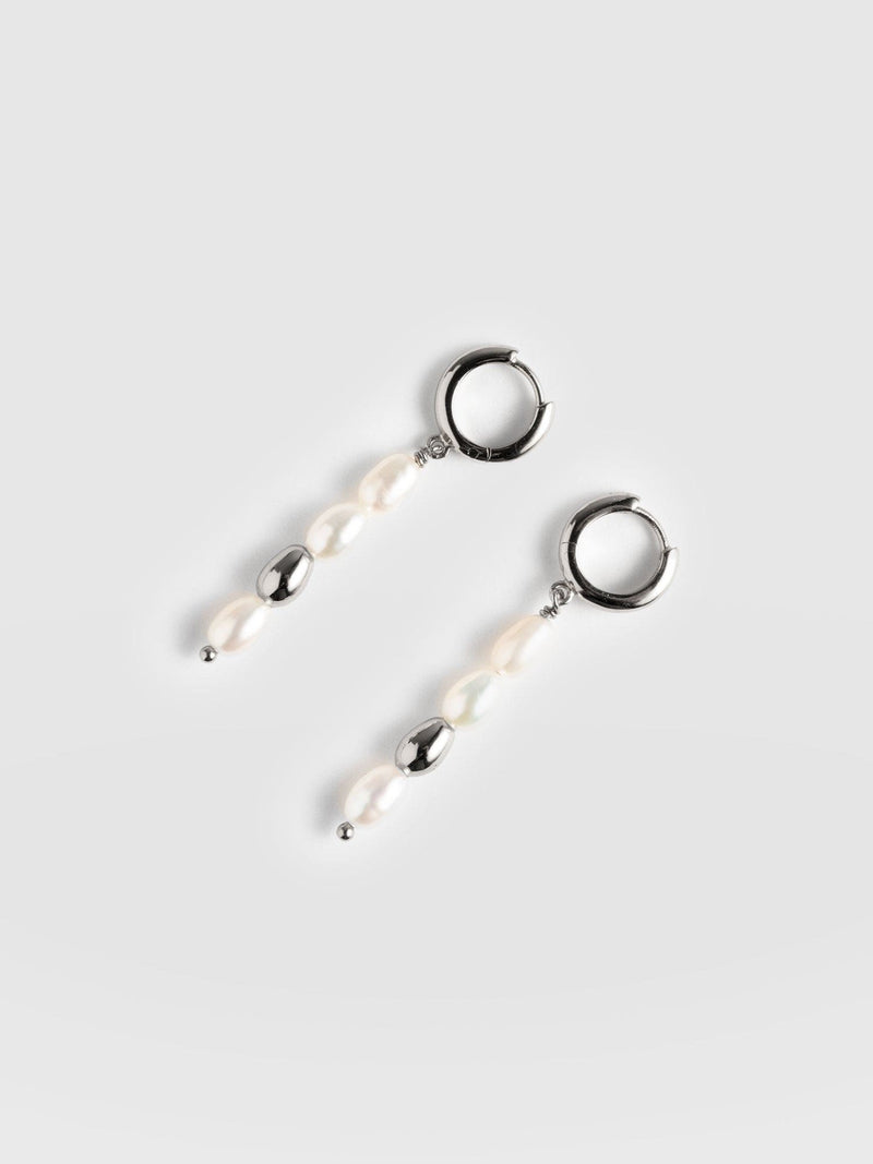 Jacqueline Pearl Drop Earrings - Silver