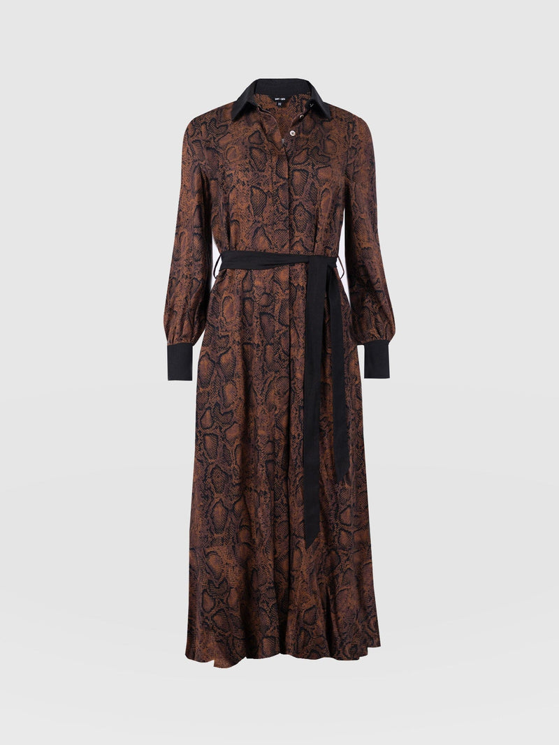 Jacqueline Shirt Dress - Brown Snake