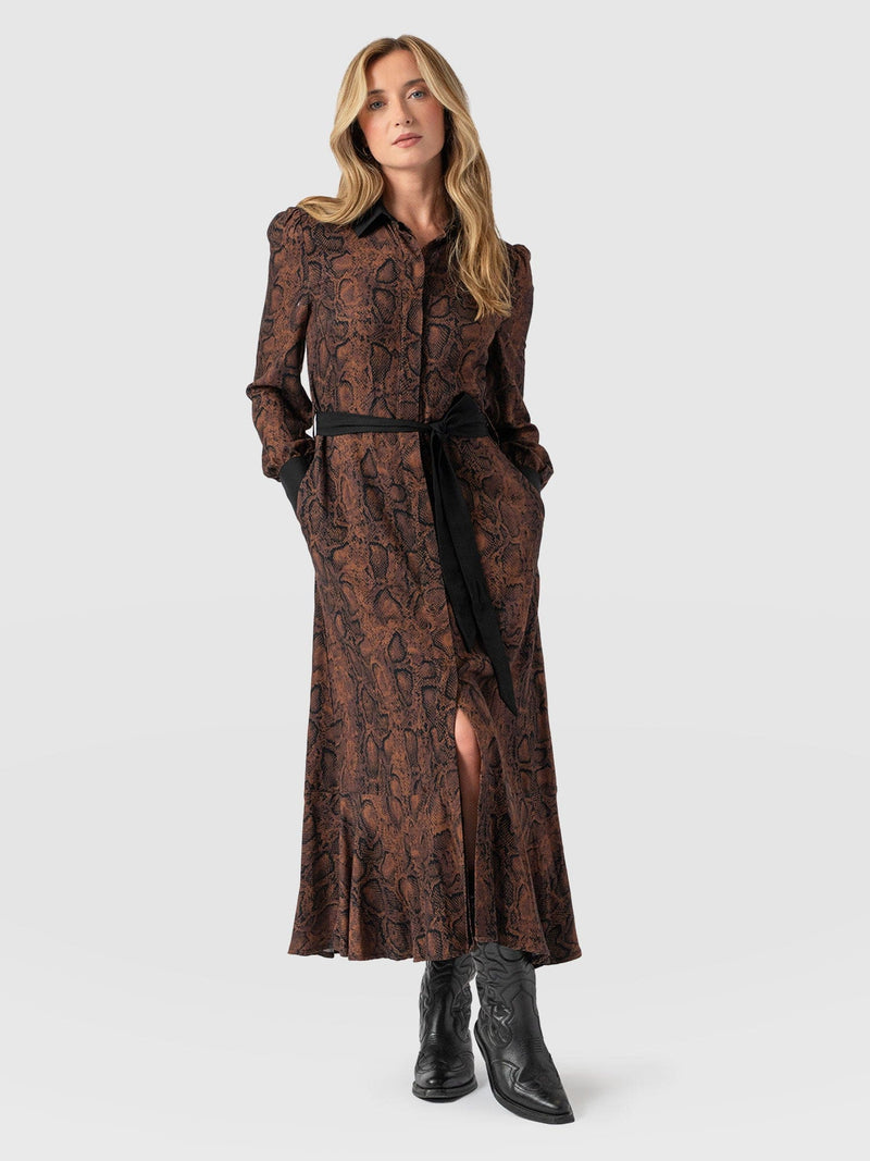 Jacqueline Shirt Dress - Brown Snake