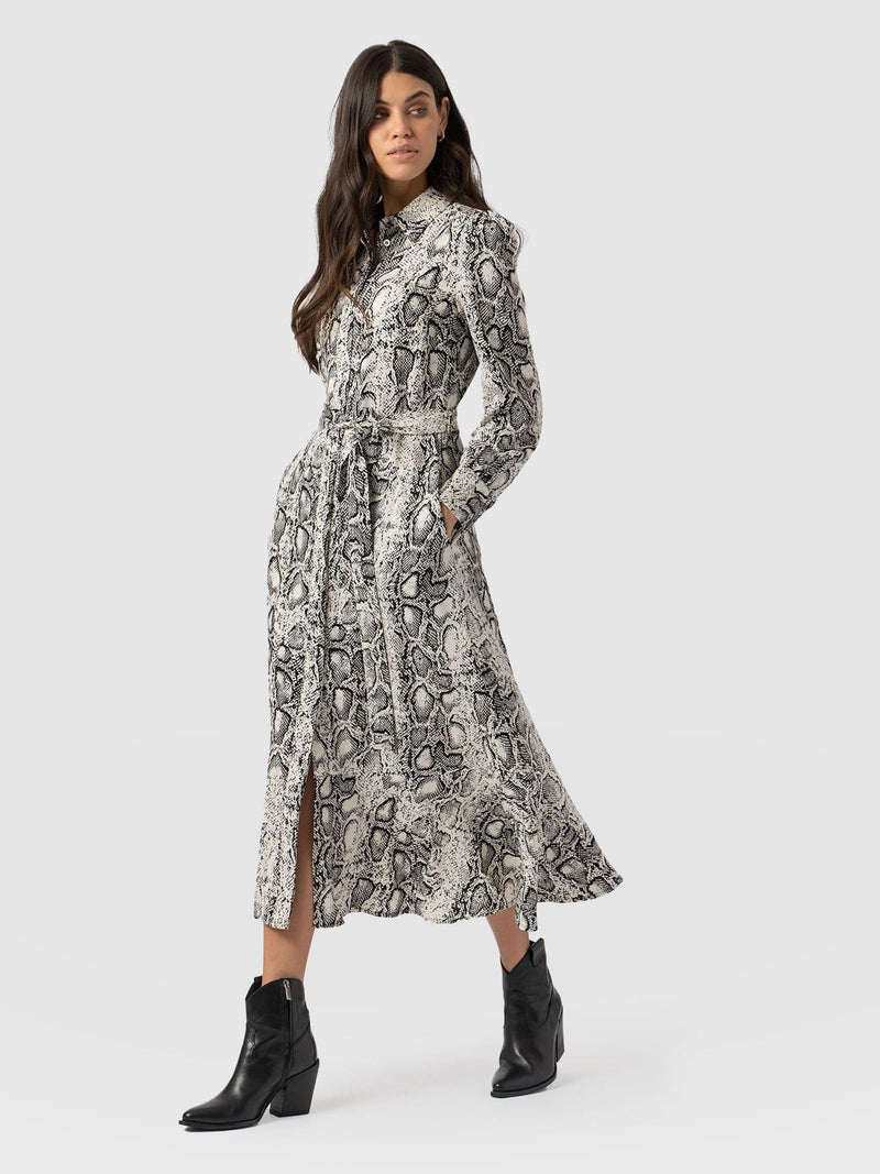 Jacqueline Shirt Dress - Cream Snake