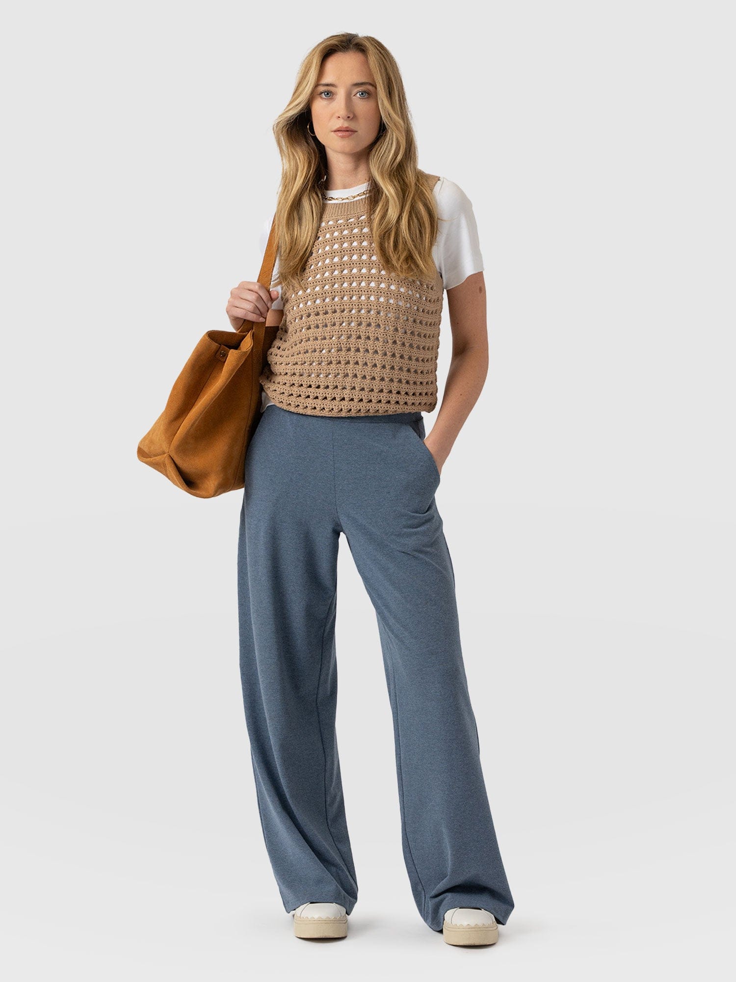 Keller Wide Leg Pant Blue  - Women's Trousers | Saint + Sofia® UK