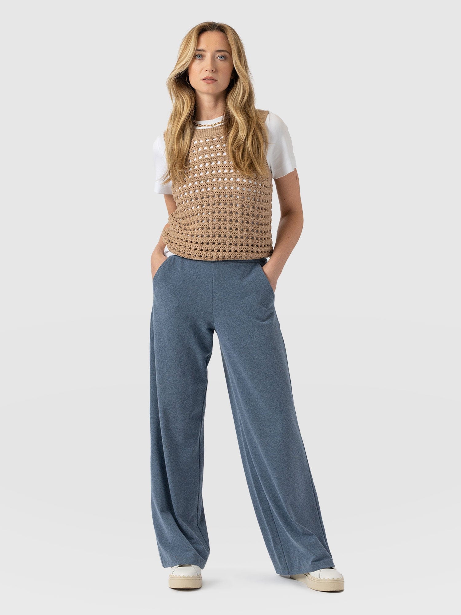 Keller Wide Leg Pant Blue  - Women's Trousers | Saint + Sofia® UK